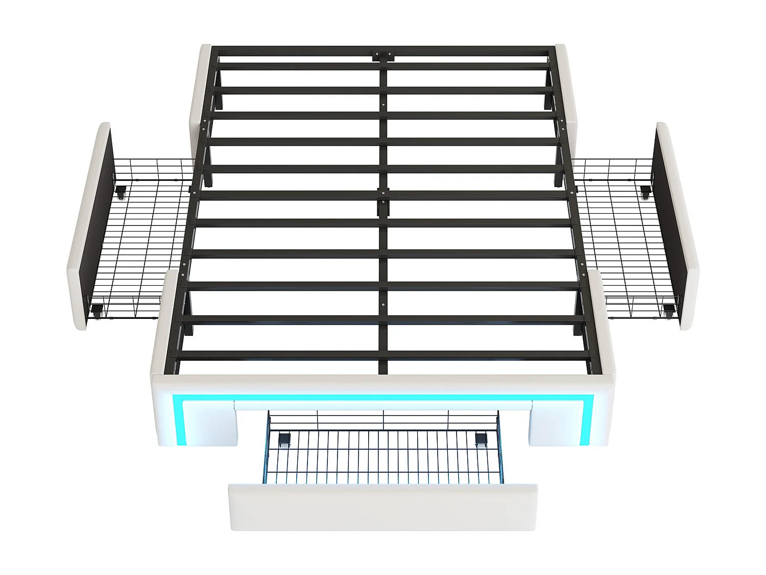 Łóżko dla dorosłych 180 x 200 cm – Łóżko podwójne z oświetleniem LED i 3 szufladami – Beżowe – Bez materaca