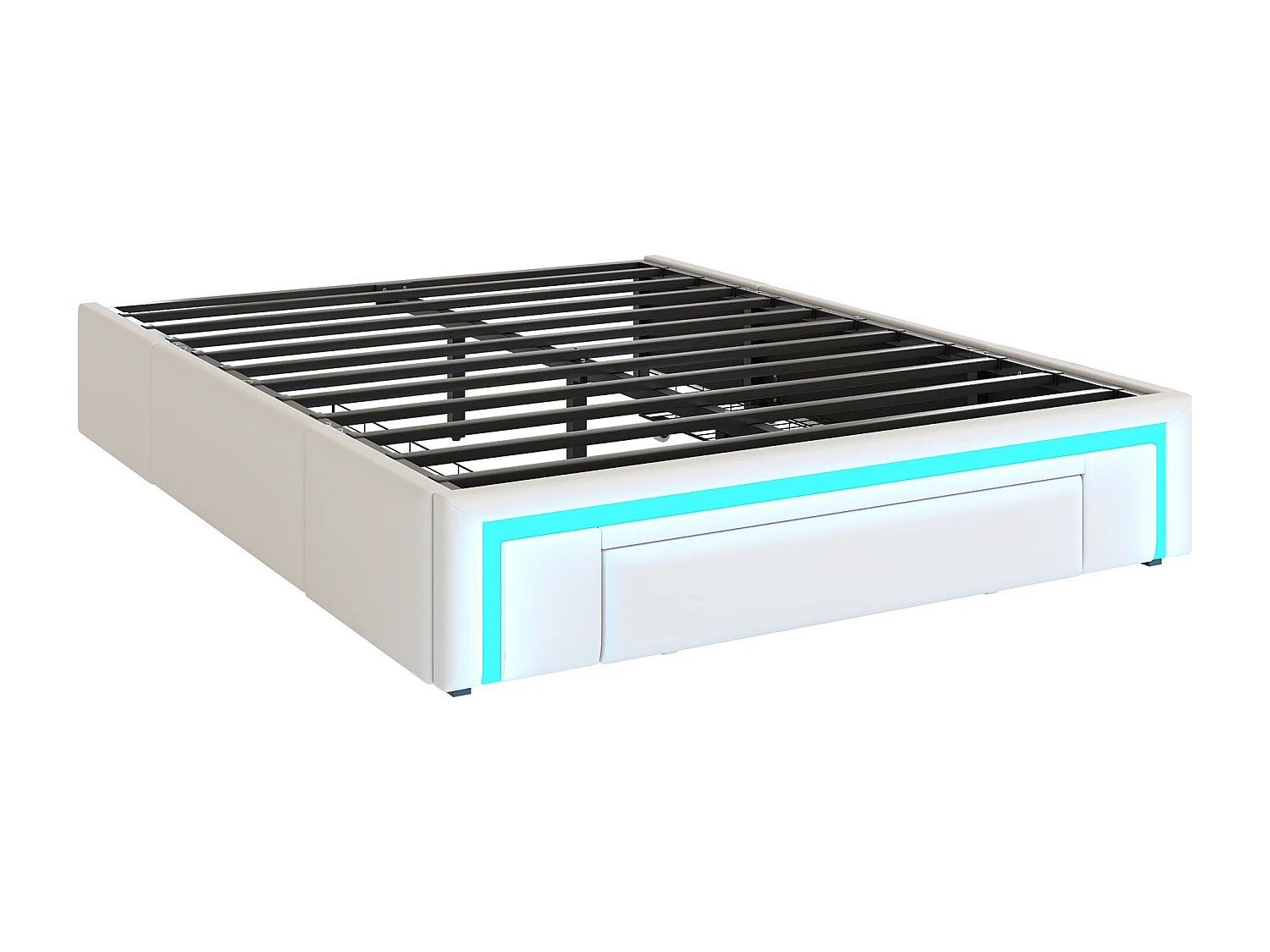 Łóżko dla dorosłych 180 x 200 cm – Łóżko podwójne z oświetleniem LED i 3 szufladami – Beżowe – Bez materaca