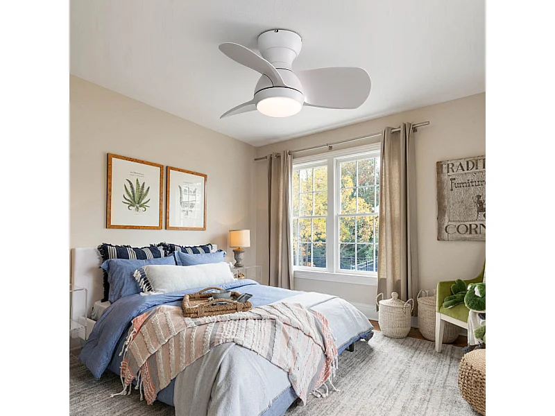 23 Zoll weißer Deckenventilator ---- Deckenventilator mit LED-Licht und 3 ABS-Flügeln --- für schlafzimmer