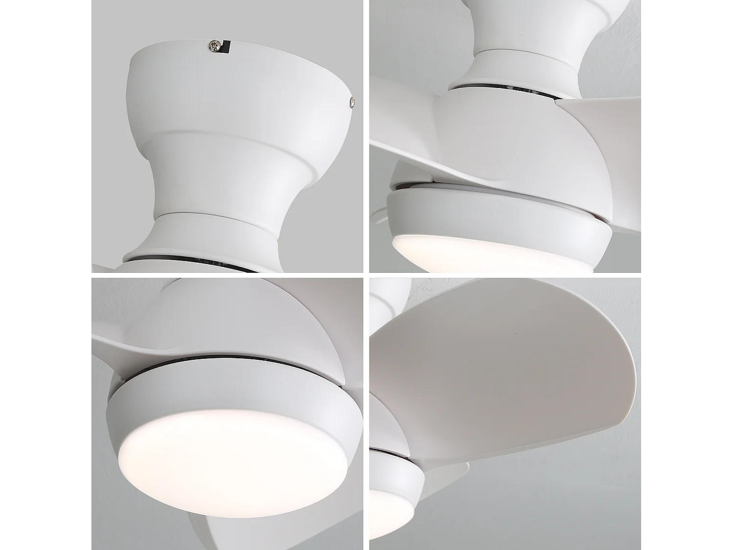 Ventilateur de plafond blanc 23 pouces ---- Ventilateur de plafond avec lumière LED et 3 pales en ABS --- pour chambre à coucher