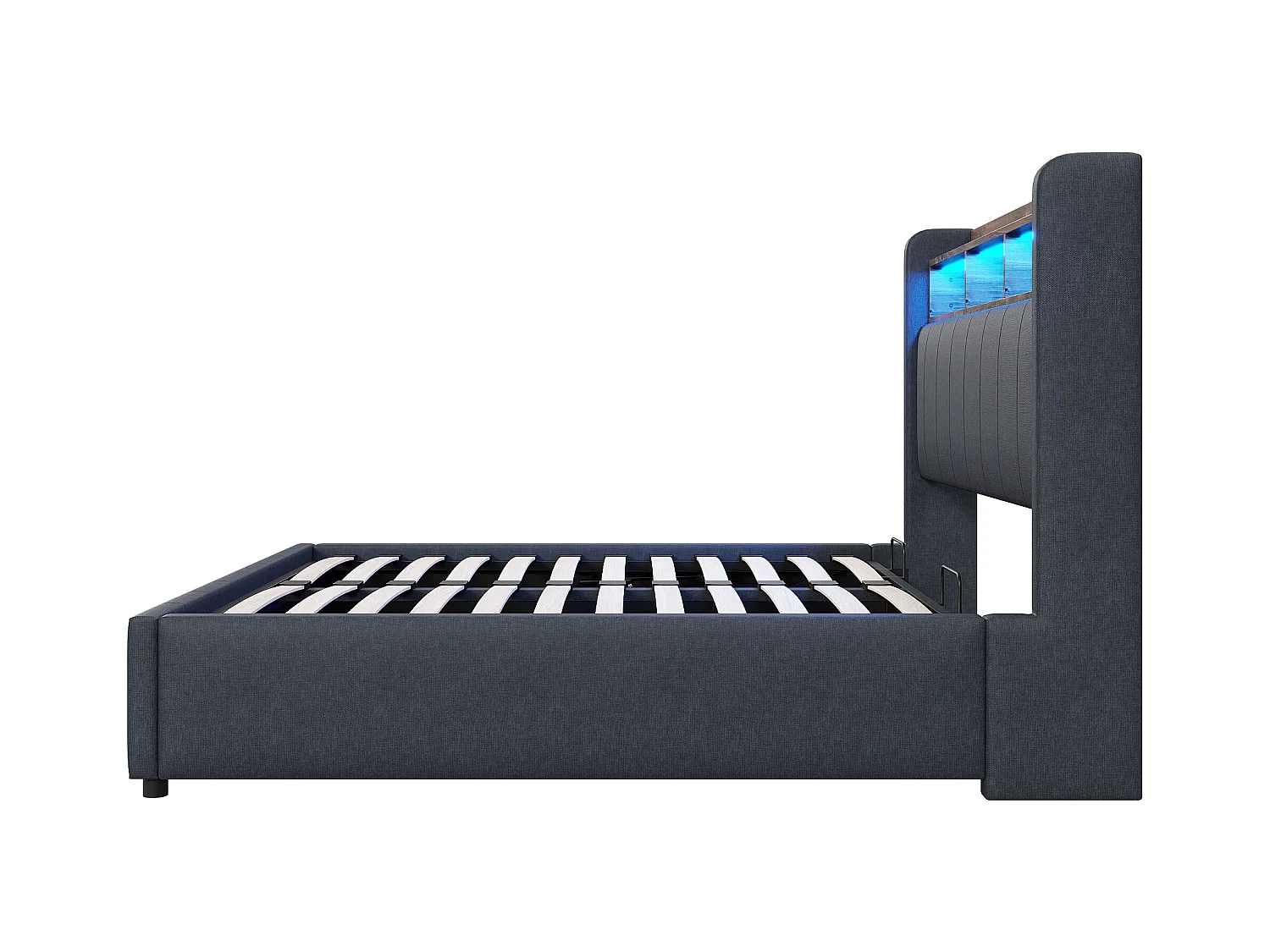 Cama canapé 140x200cm - Cama adulto con iluminación LED y carga USB - cabecero con baldas y almacenaje - lino gris