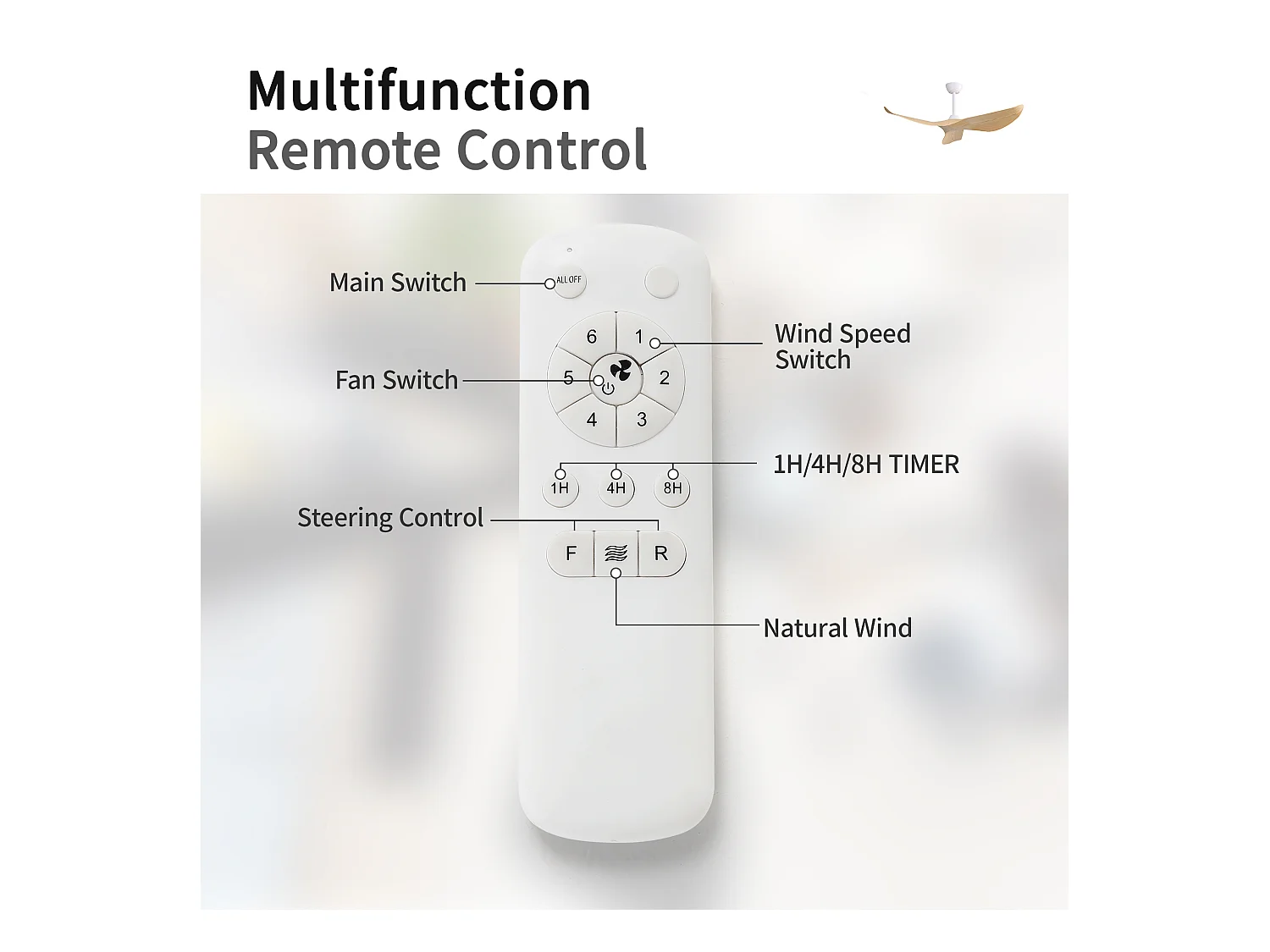 Ventilateur de plafond 52 pouces - Ventilateur de plafond avec 3 pales en ABS et télécommande 6 vitesses - pour salon