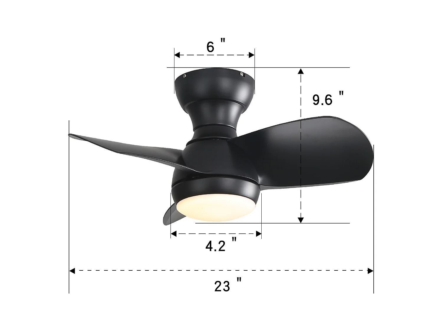 Ventilateur de plafond noir 23 pouces ---- Ventilateur de plafond avec lumière LED et 3 pales en ABS --- pour chambre