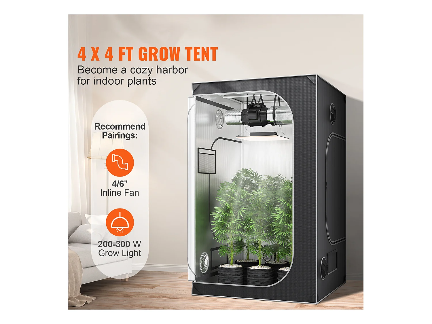 Tente de Culture SucceBuy 122x122x203 cm, avec Fenêtre d'Observation, Sac à Outils, Plateau de Sol pour Culture de Plantes d'Intérieur