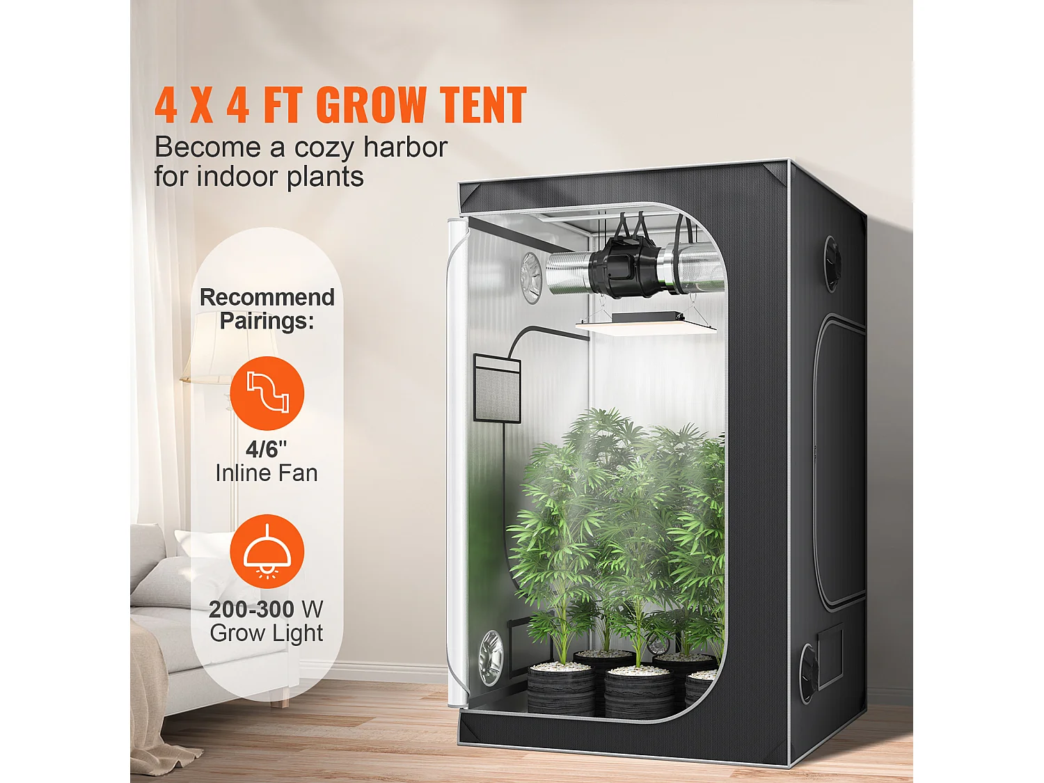 Tente de Culture SucceBuy 122x122x203 cm, avec Fenêtre d'Observation, Sac à Outils, Plateau de Sol pour Culture de Plantes d'Intérieur