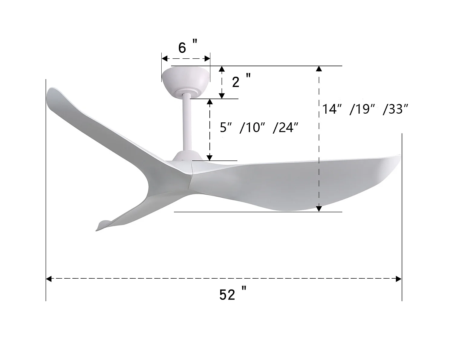 Ventilateur de plafond 52 pouces - Ventilateur de plafond avec 3 pales en ABS et télécommande 6 vitesses - pour salon