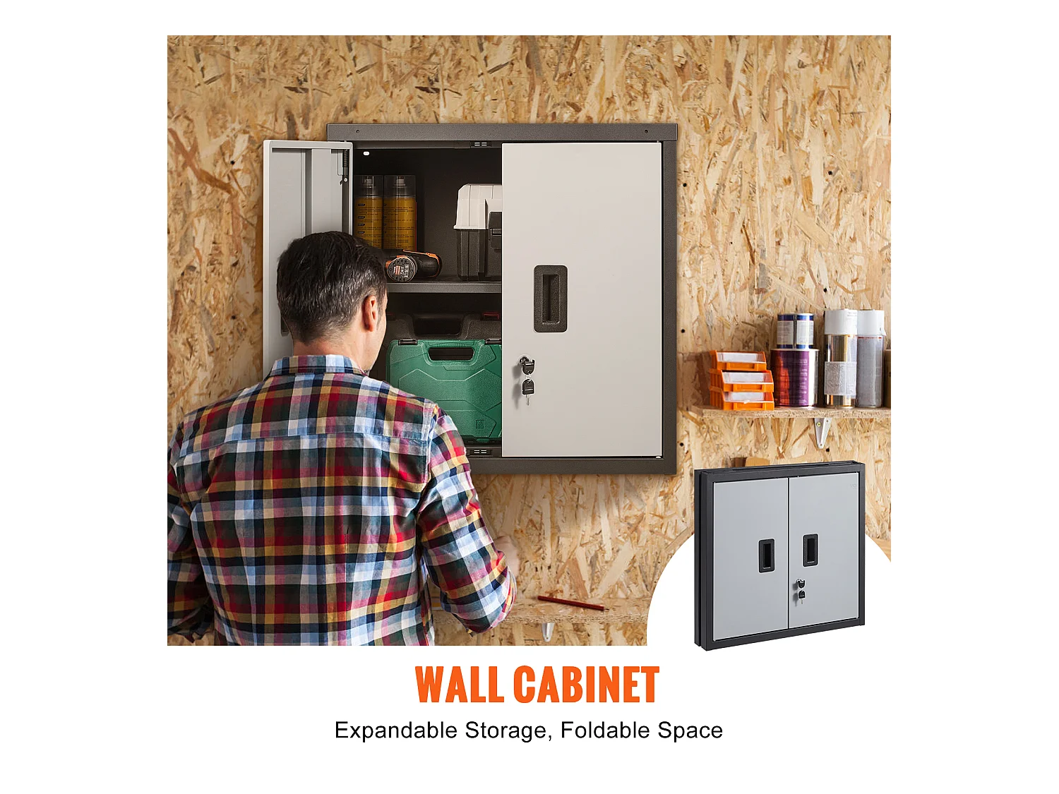 Armoire SucceBuy Murale Pliable, Rangement de Garage de 66cm, Montage Mural, 109kg, Parfaite pour Optimiser l'Espace de Stockage