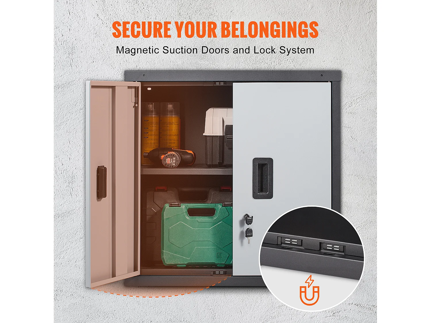 Armoire SucceBuy Murale Pliable, Rangement de Garage de 66cm, Montage Mural, 109kg, Parfaite pour Optimiser l'Espace de Stockage