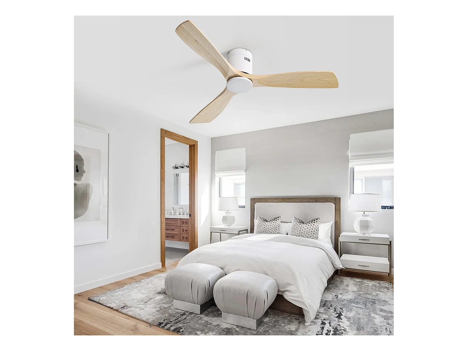 52 Zoll Deckenventilator - 3-Blatt-Deckenventilator mit Fernbedienung - 6 windgeschwindigkeiten - für wohnzimmer und schlafzimmer