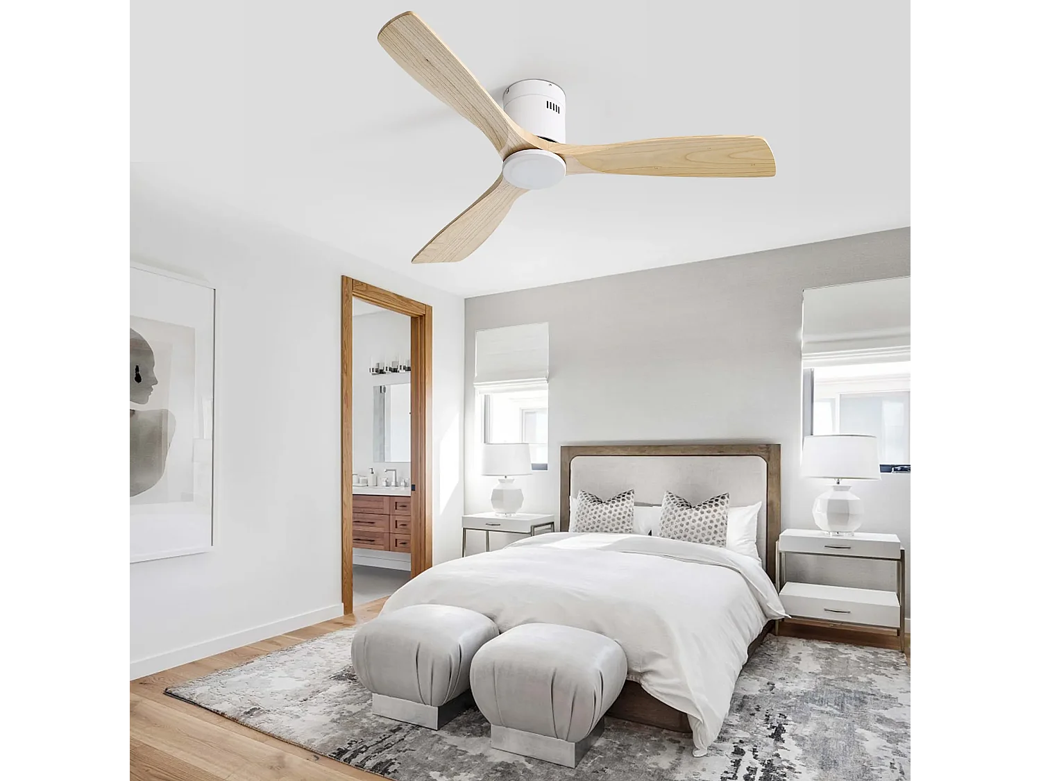 52 Zoll Deckenventilator - 3-Blatt-Deckenventilator mit Fernbedienung - 6 windgeschwindigkeiten - für wohnzimmer und schlafzimmer