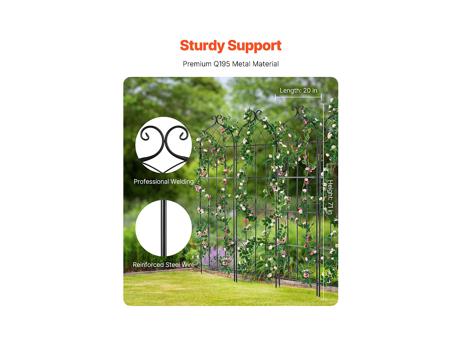 Treillis de Jardin SucceBuy Lot de 4 Treillis de Jardin en Métal 180.34 x 50.8 cm, Support pour Plantes Grimpantes, Antirouille