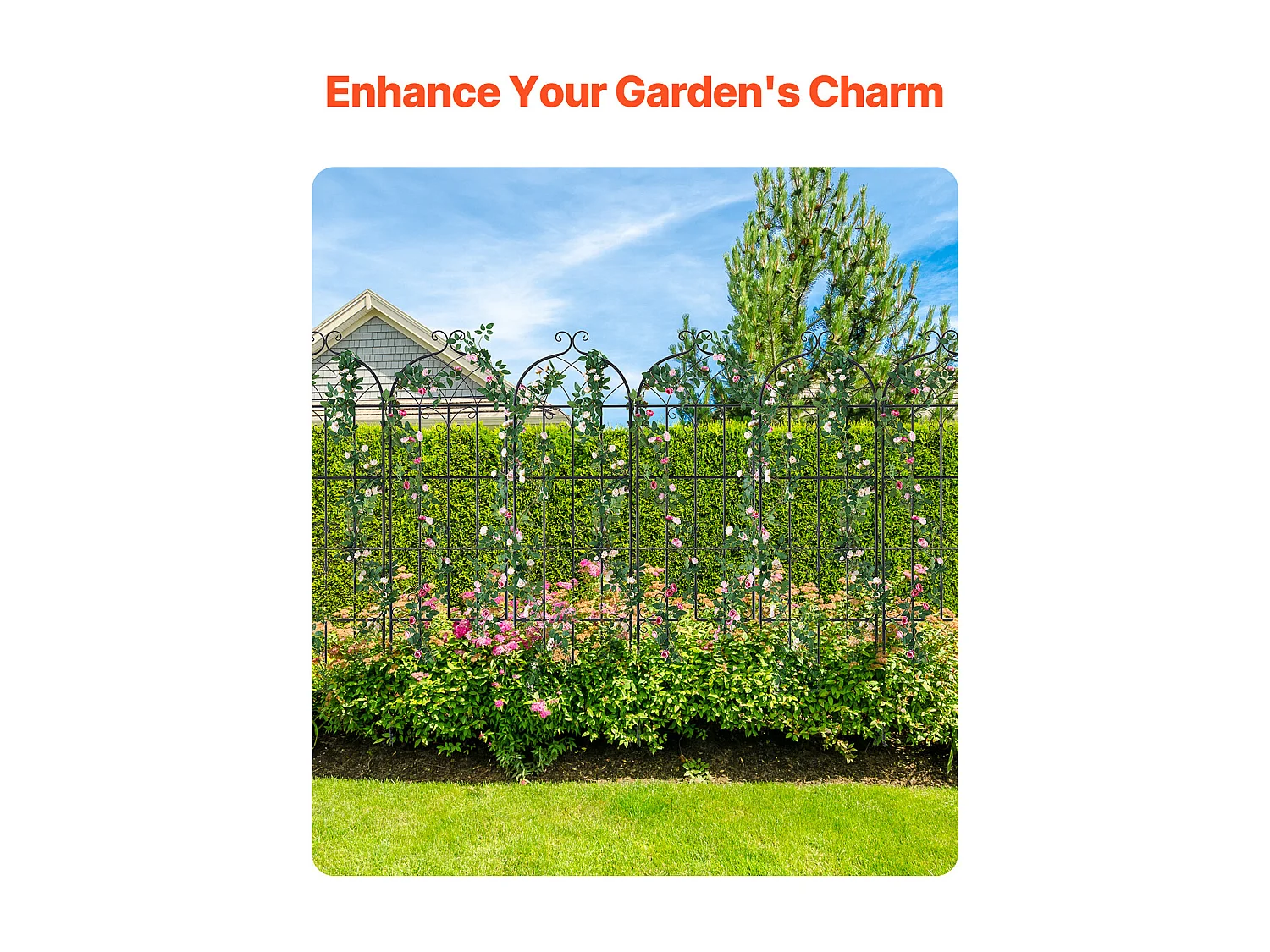 Treillis de Jardin SucceBuy Lot de 4 Treillis de Jardin en Métal 180.34 x 50.8 cm, Support pour Plantes Grimpantes, Antirouille