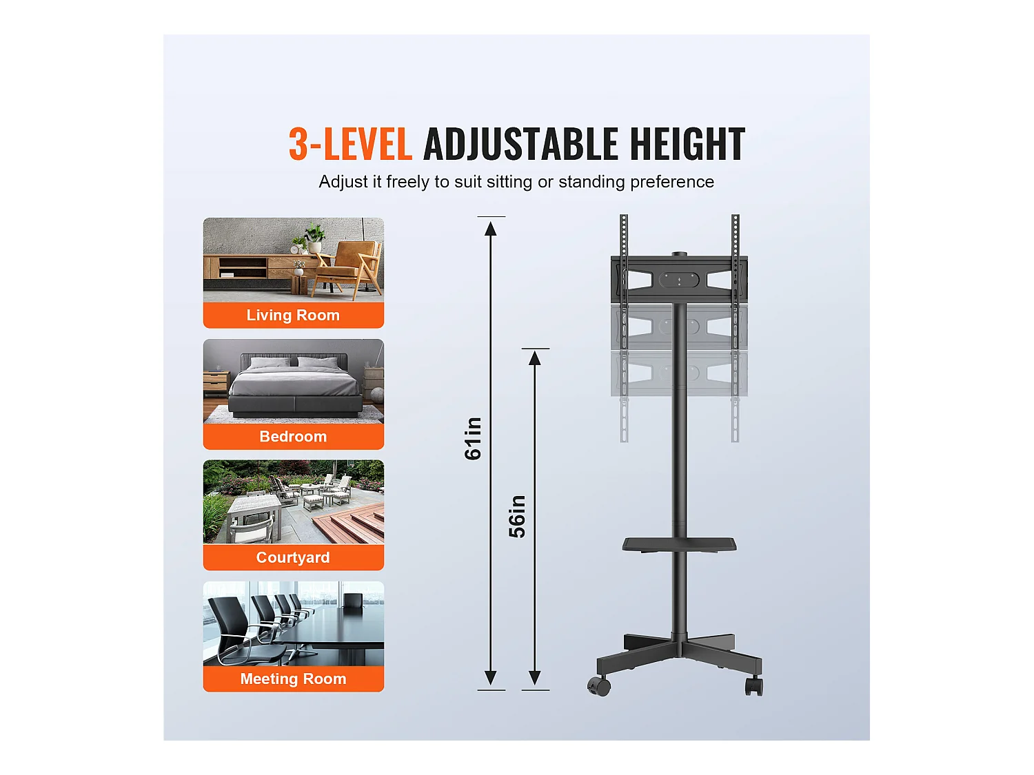Support TV SucceBuy Mobile pour Téléviseurs de 58 à 152cm, avec Roulettes et Plateau, Portable, Facile à Déplacer dans Différentes Pièces