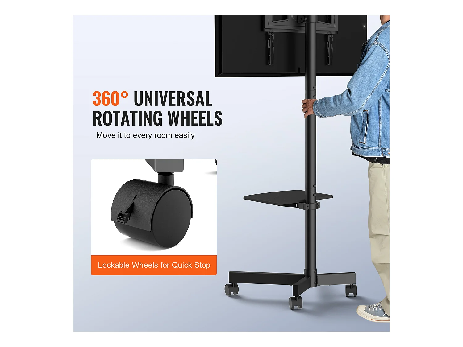 Support TV SucceBuy Mobile pour Téléviseurs de 58 à 152cm, avec Roulettes et Plateau, Portable, Facile à Déplacer dans Différentes Pièces