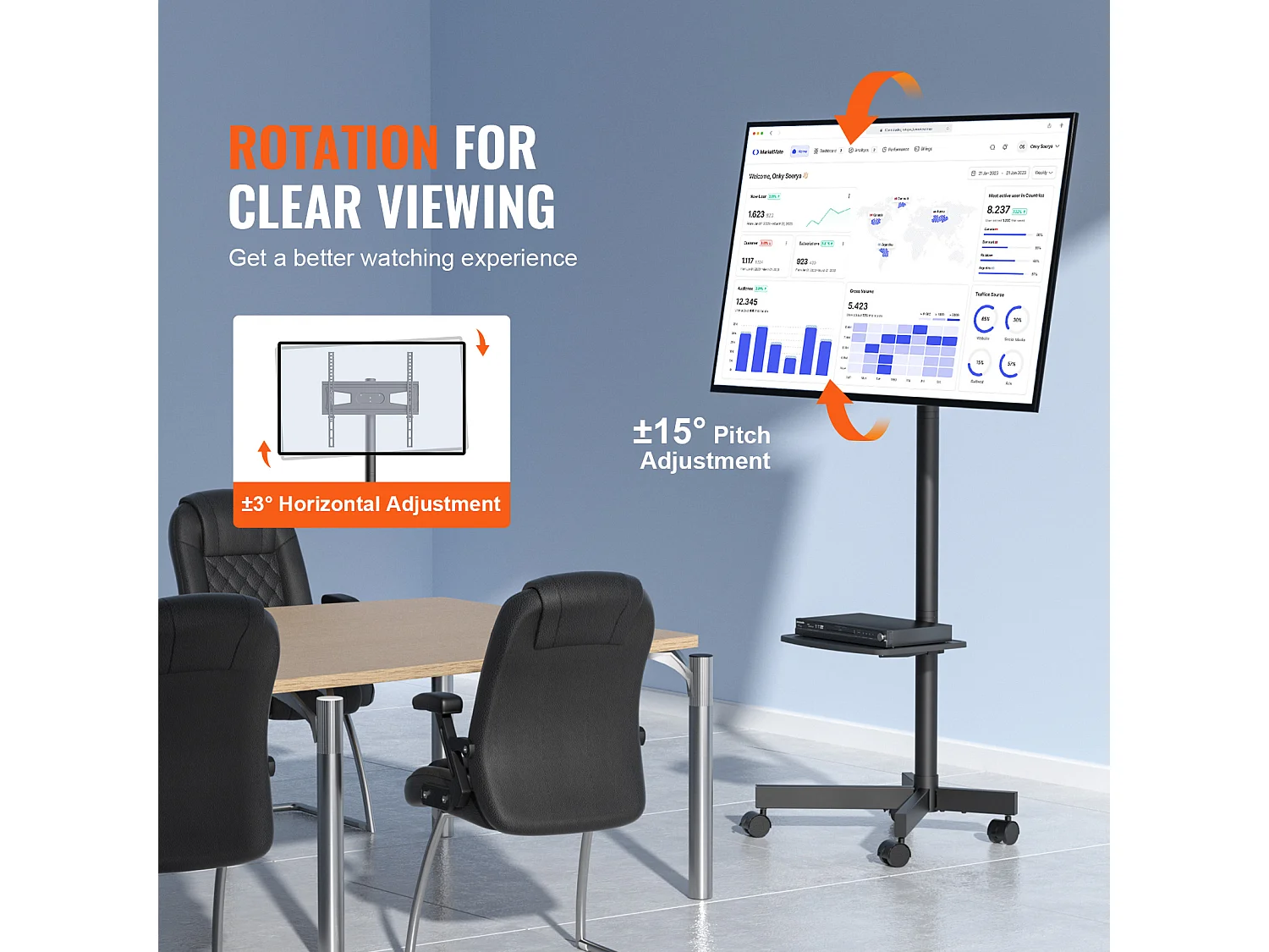 Support TV SucceBuy Mobile pour Téléviseurs de 58 à 152cm, avec Roulettes et Plateau, Portable, Facile à Déplacer dans Différentes Pièces