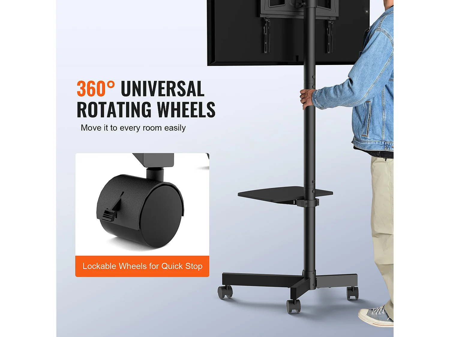 Support TV SucceBuy Mobile pour Téléviseurs de 58 à 152cm, avec Roulettes et Plateau, Portable, Facile à Déplacer dans Différentes Pièces