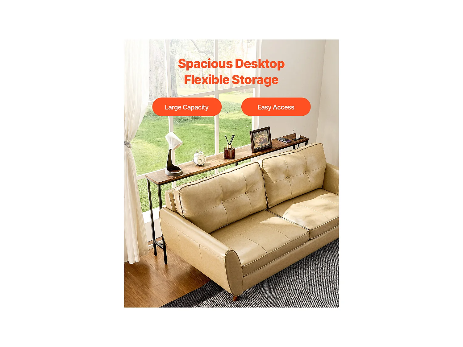 Table Console, SucceBuy Table Console Étroite 180 cm avec Étagère pour Entrée et Salon