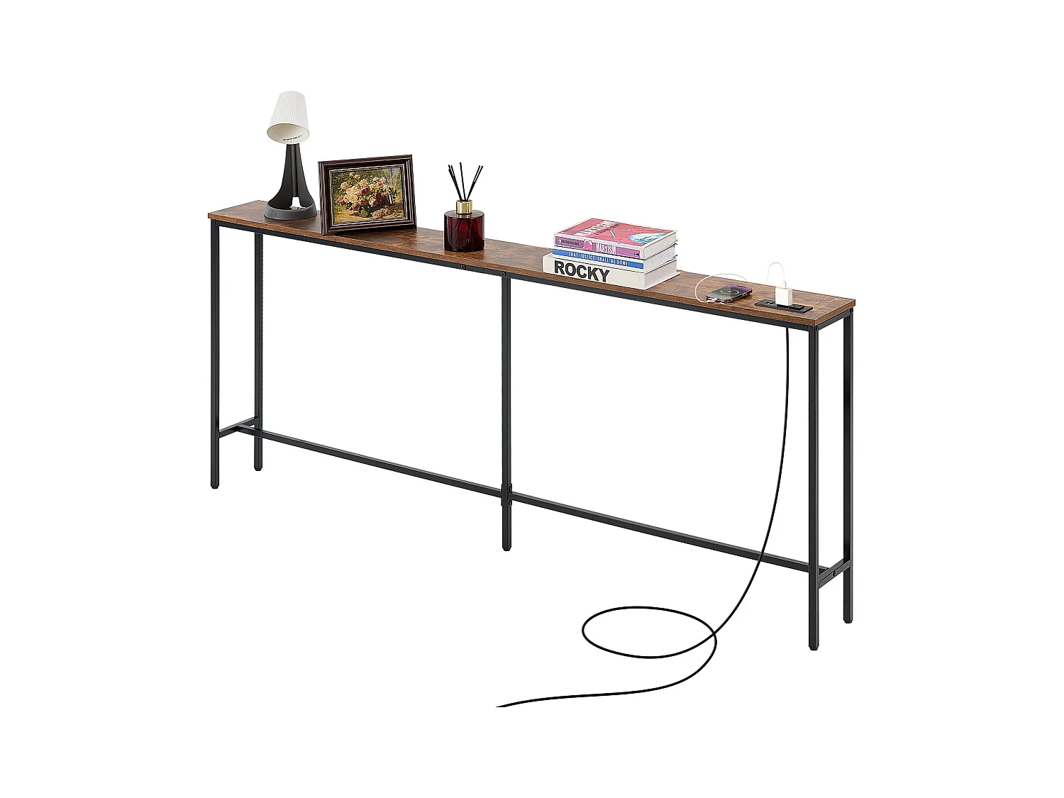 Table Console, SucceBuy Table Console Étroite 180 cm avec Étagère pour Entrée et Salon