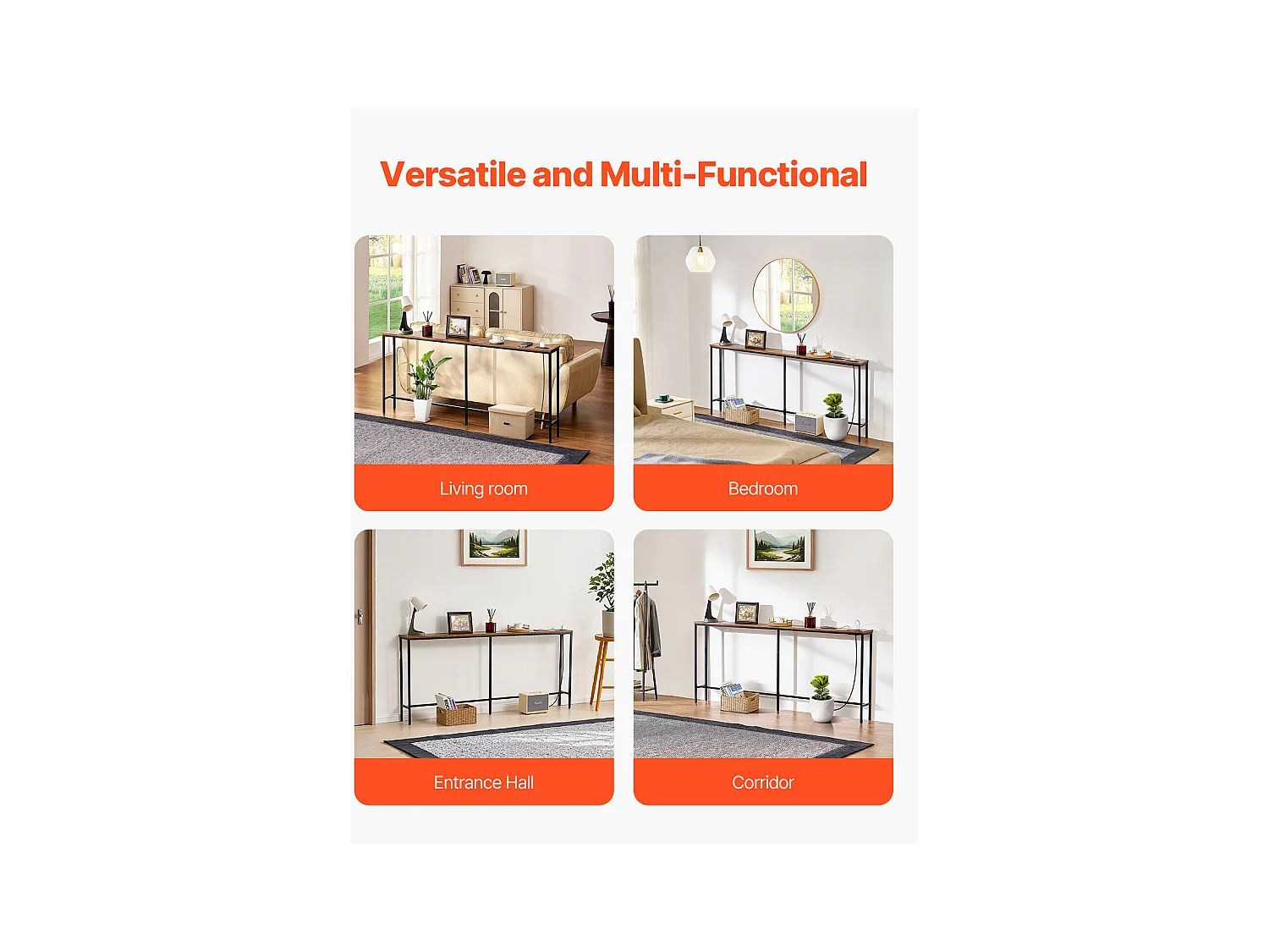 Konsolentisch, SucceBuy Schmaler Konsolentisch 180 cm mit Ablage für Flur und Wohnzimmer