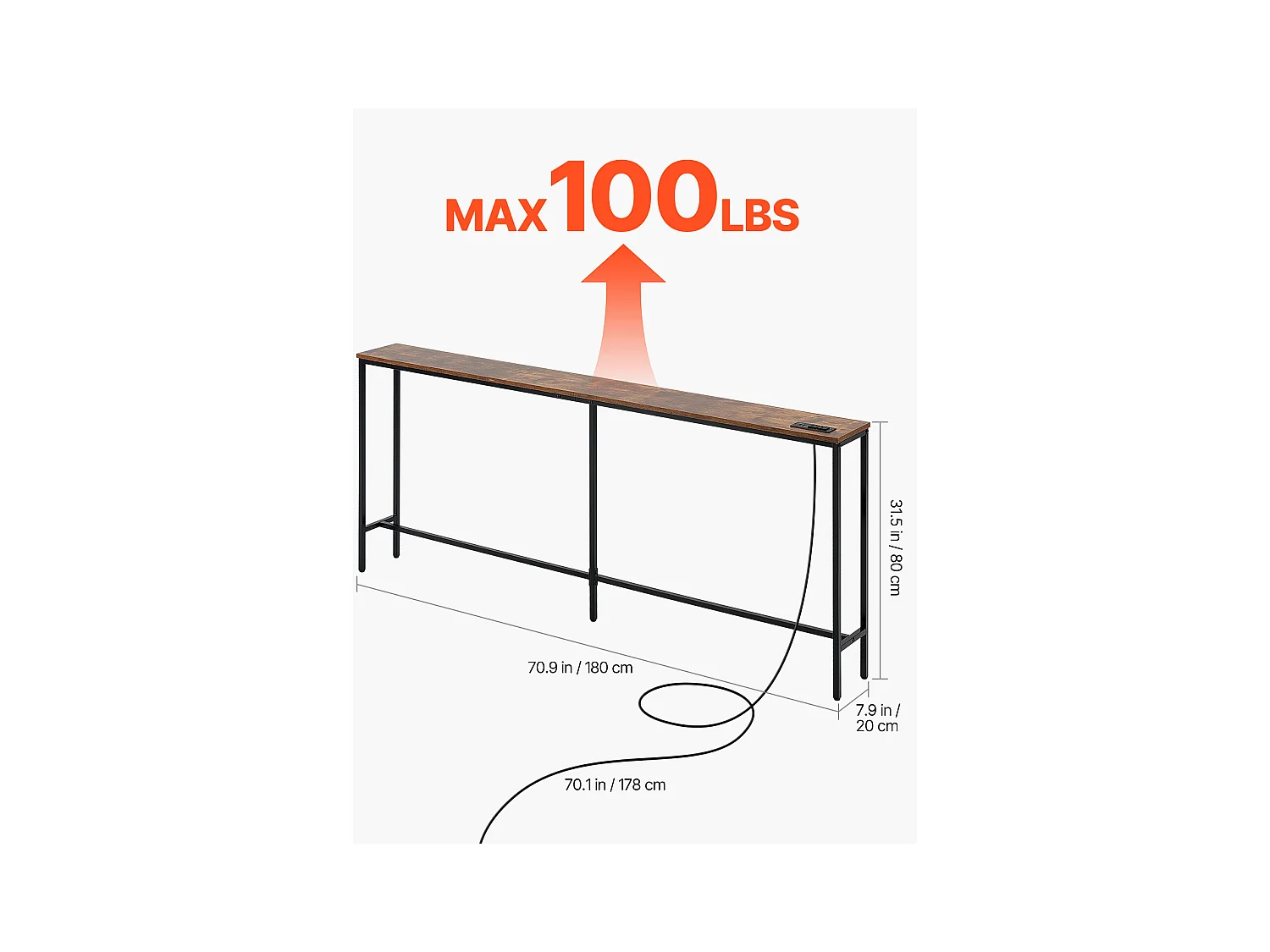 Konsolentisch, SucceBuy Schmaler Konsolentisch 180 cm mit Ablage für Flur und Wohnzimmer