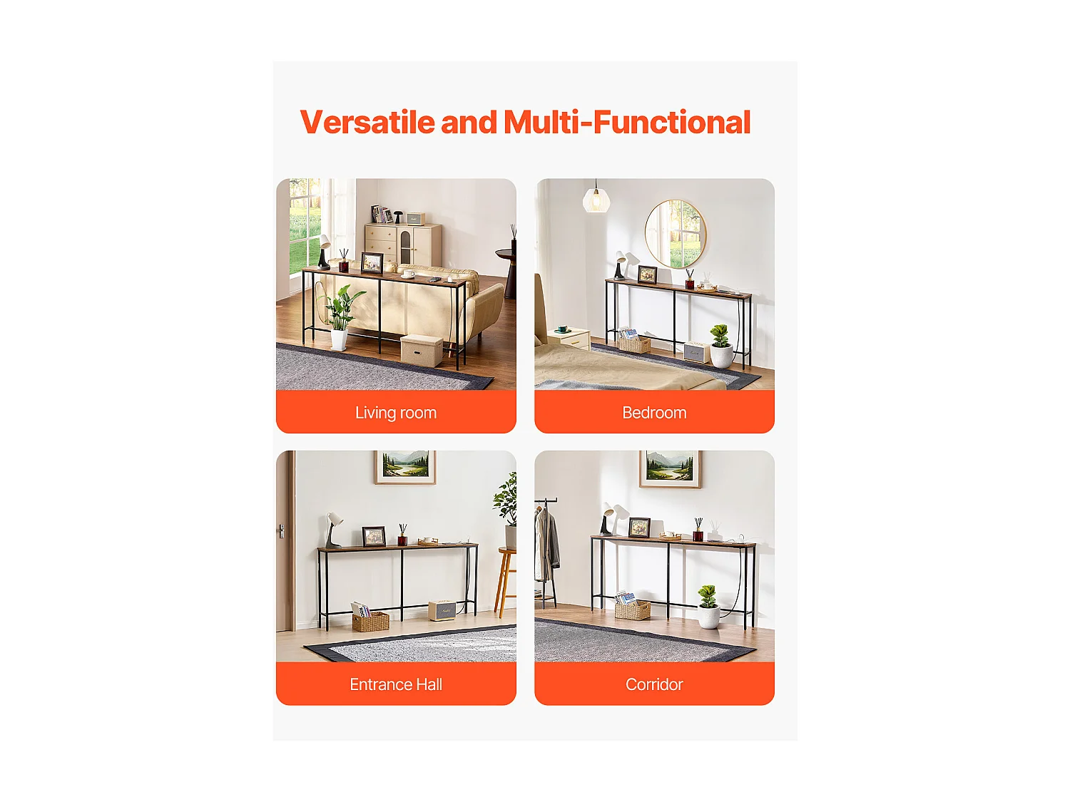 Table Console, SucceBuy Table Console Étroite 180 cm avec Étagère pour Entrée et Salon