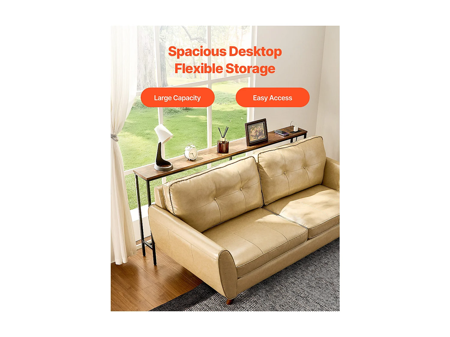 Table Console, SucceBuy Table Console Étroite 180 cm avec Étagère pour Entrée et Salon