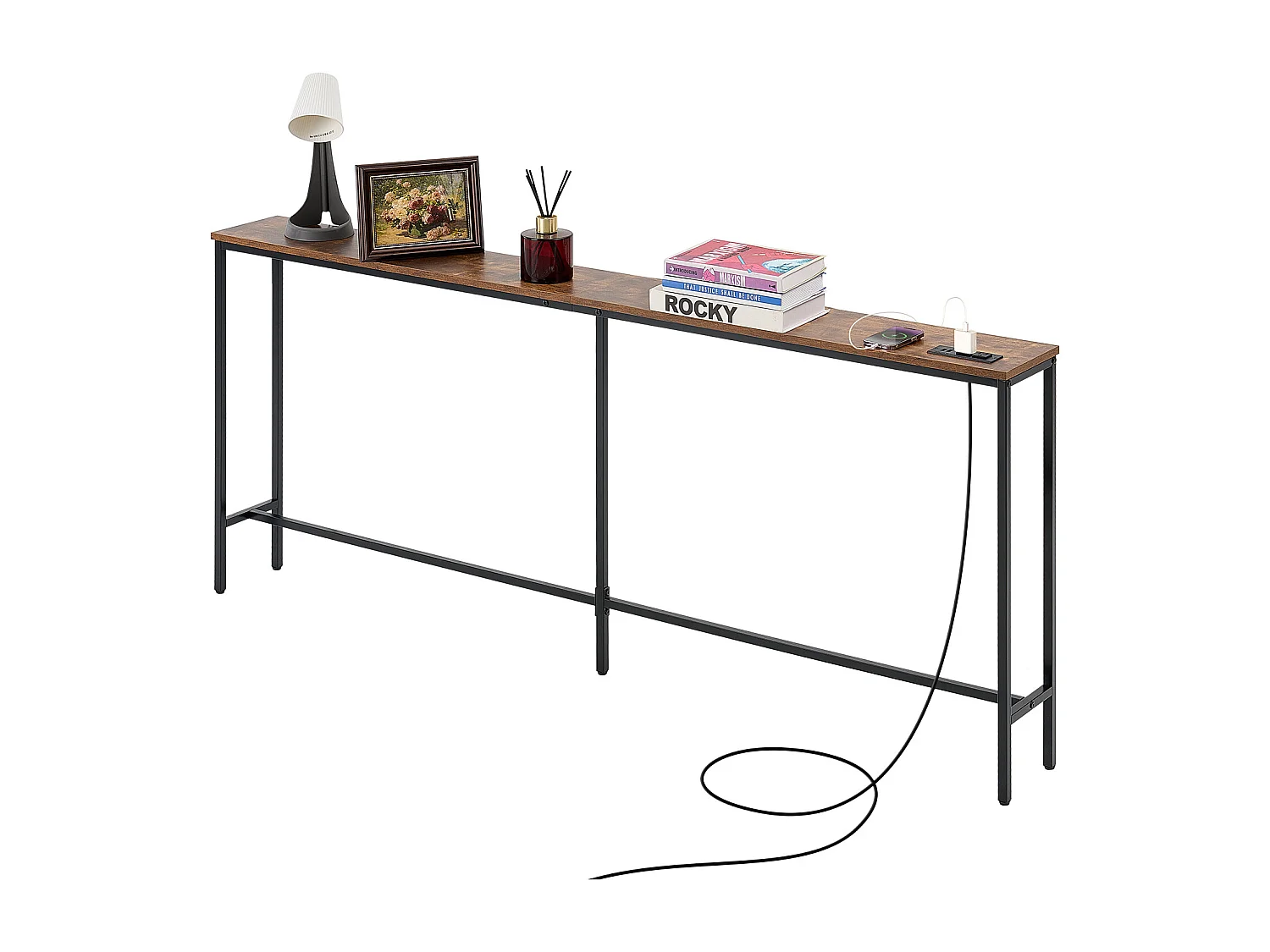 Table Console, SucceBuy Table Console Étroite 180 cm avec Étagère pour Entrée et Salon