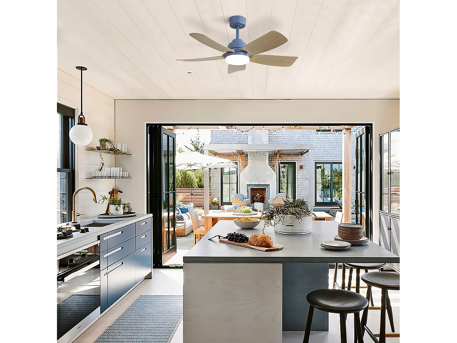 Ventilateur de plafond bleu foncé 42 pouces - Ventilateur de plafond avec éclairage LED et 5 pales en ABS - pour chambre et salon