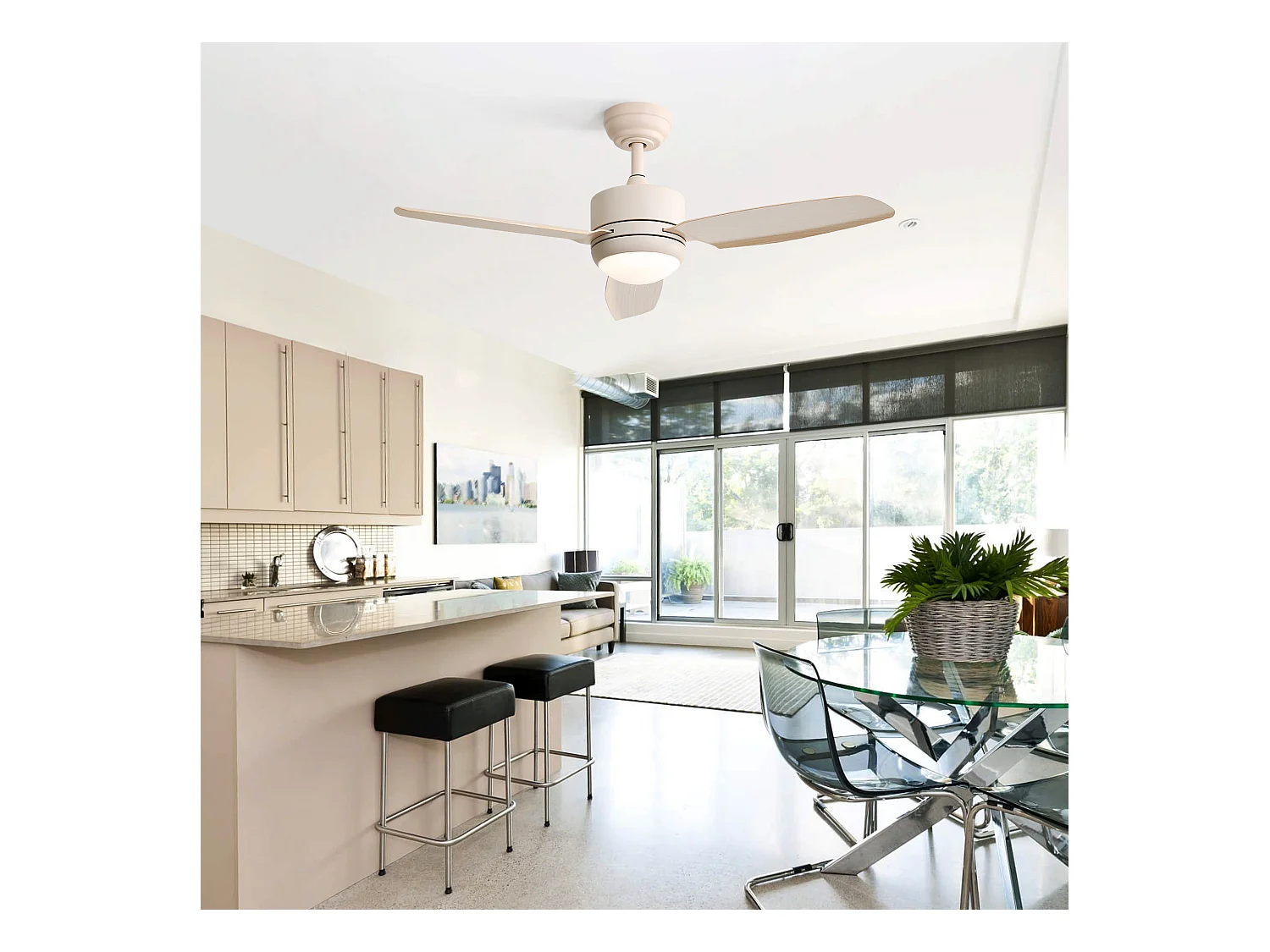 beige Deckenventilator - Deckenventilator mit LED-Licht und 3 ABS-Flügeln - 6 Arten von ventilatoren mit fernbedienung - für das wohnzimmer