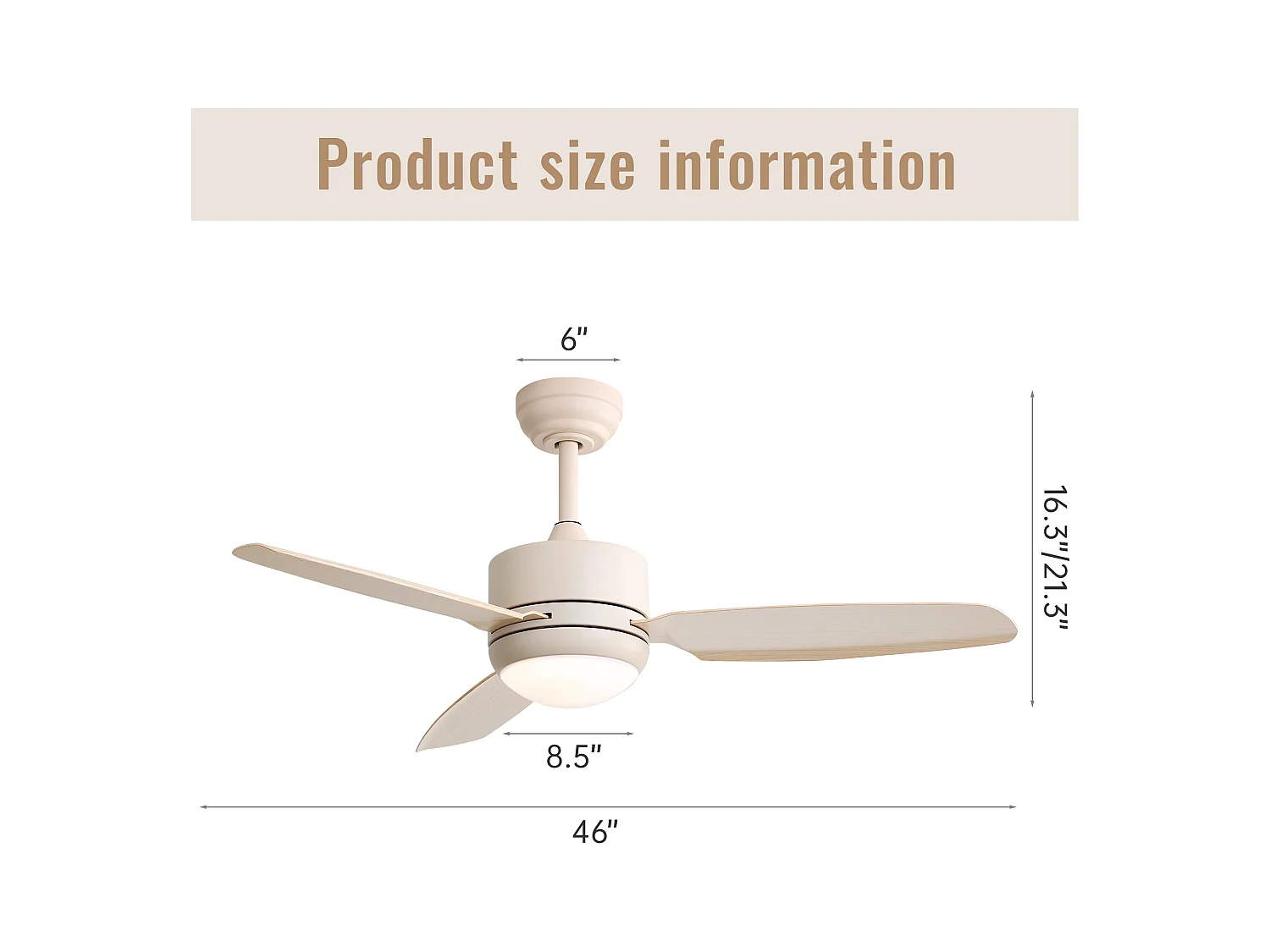 beige Deckenventilator - Deckenventilator mit LED-Licht und 3 ABS-Flügeln - 6 Arten von ventilatoren mit fernbedienung - für das wohnzimmer