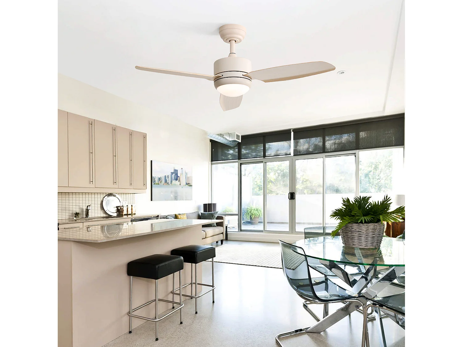 beige Deckenventilator - Deckenventilator mit LED-Licht und 3 ABS-Flügeln - 6 Arten von ventilatoren mit fernbedienung - für das wohnzimmer