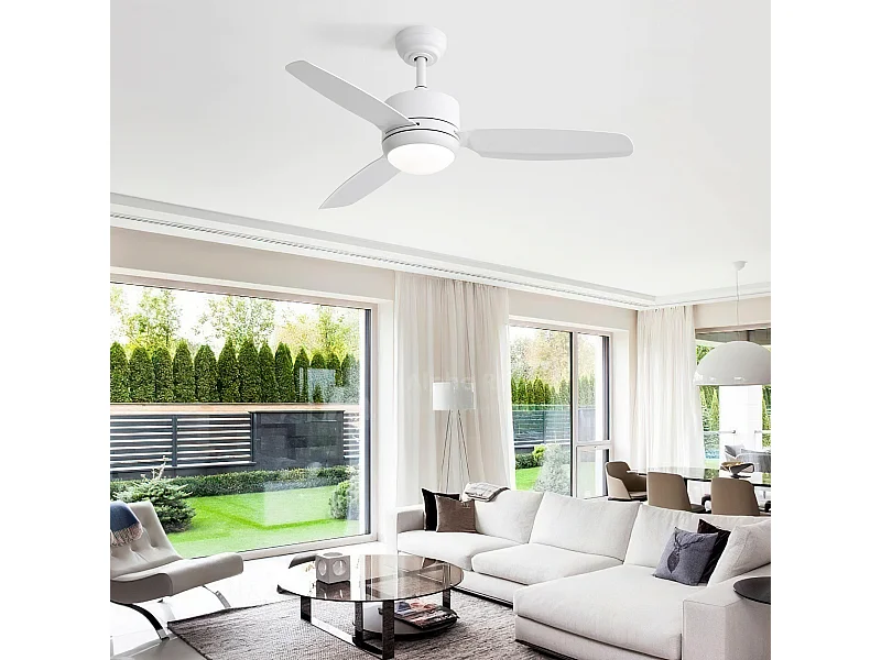 Ventilateur de plafond blanc - Ventilateur de plafond avec lumière LED et 3 pales en ABS - 6 types de ventilateurs avec télécommande - pour salon