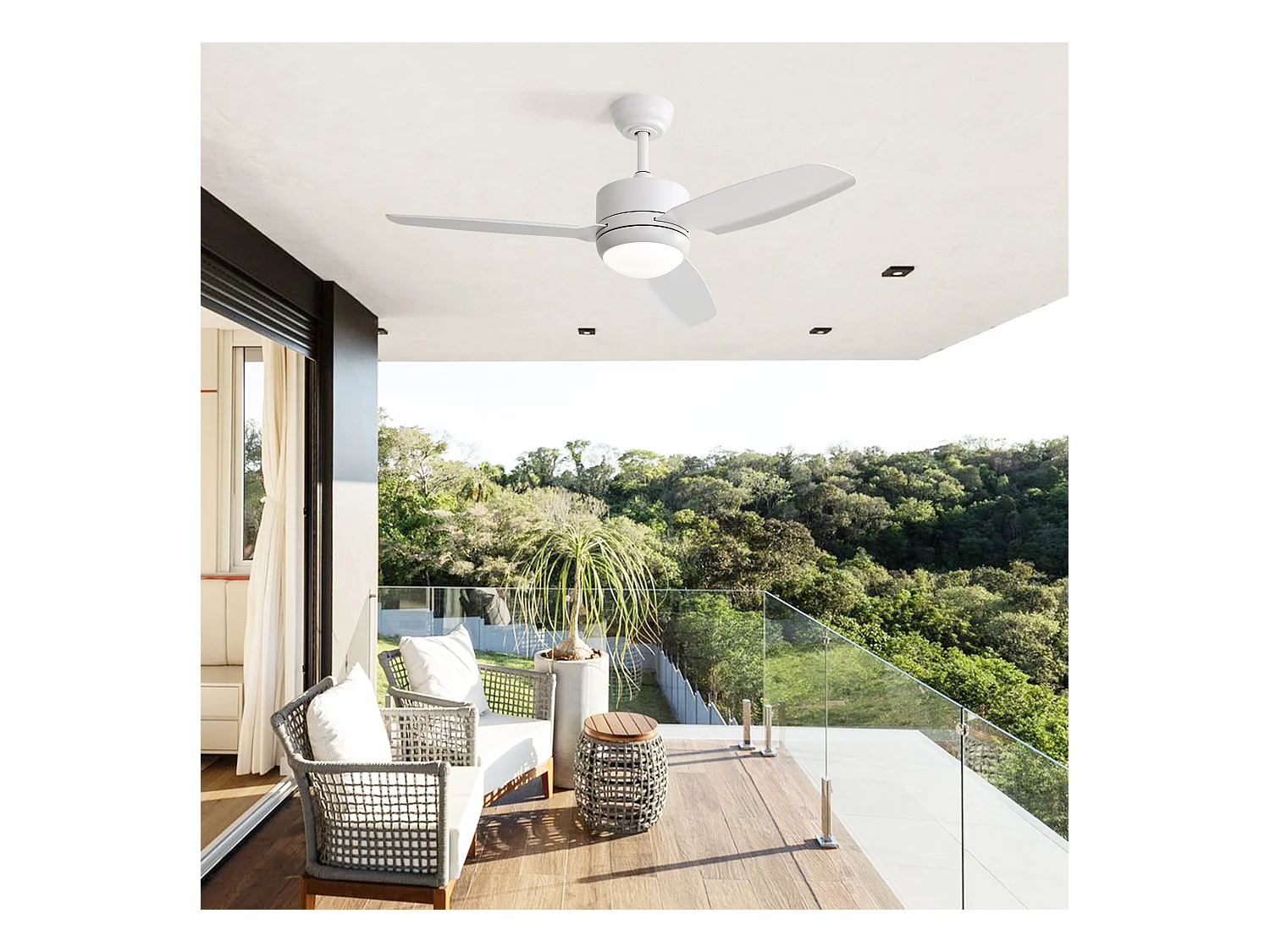 Ventilateur de plafond blanc - Ventilateur de plafond avec lumière LED et 3 pales en ABS - 6 types de ventilateurs avec télécommande - pour salon