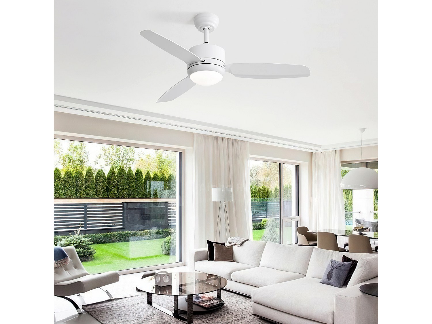 Ventilador de techo blanco - Ventilador de techo con luz LED y 3 aspas de ABS - 6 tipos de ventiladores con control remoto - para sala de estar