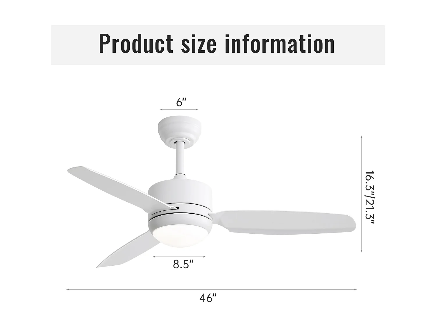 Ventilateur de plafond blanc - Ventilateur de plafond avec lumière LED et 3 pales en ABS - 6 types de ventilateurs avec télécommande - pour salon