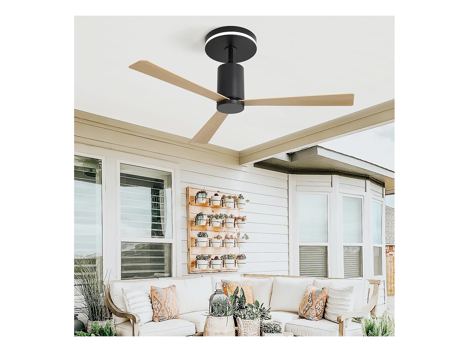 Ventilateur de plafond noir 52 pouces - Ventilateur de plafond avec éclairage LED et télécommande - 3 pales en ABS - pour salon