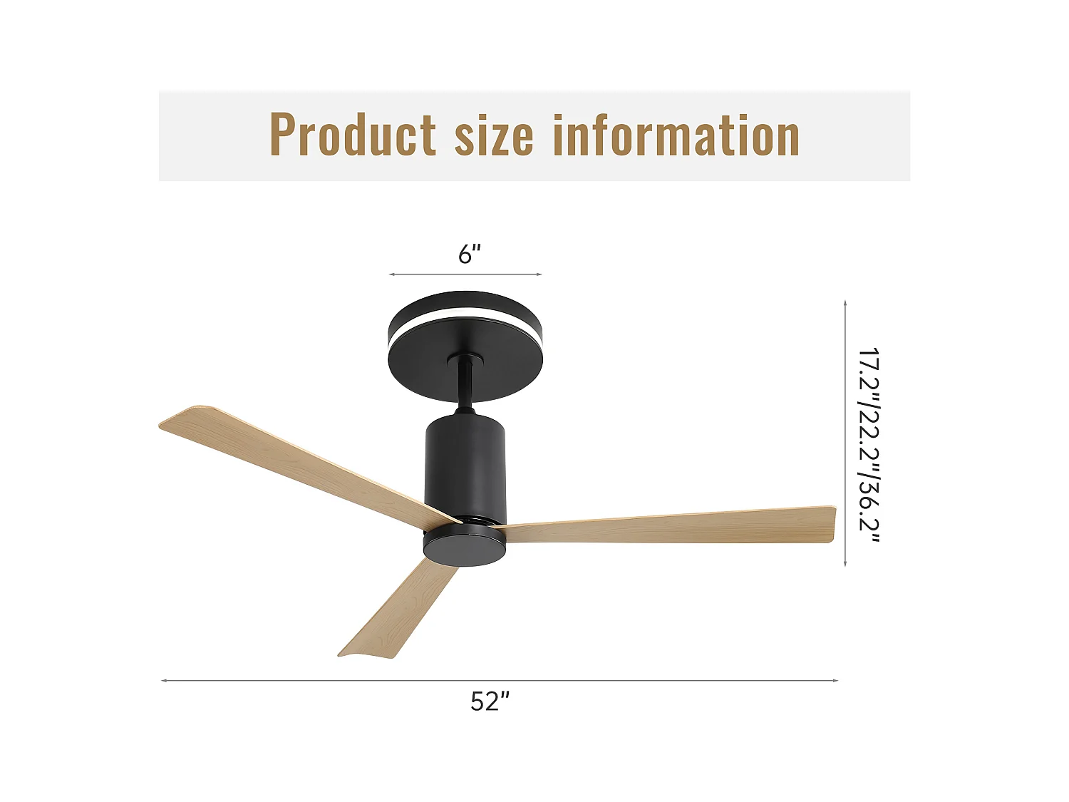 Ventilateur de plafond noir 52 pouces - Ventilateur de plafond avec éclairage LED et télécommande - 3 pales en ABS - pour salon