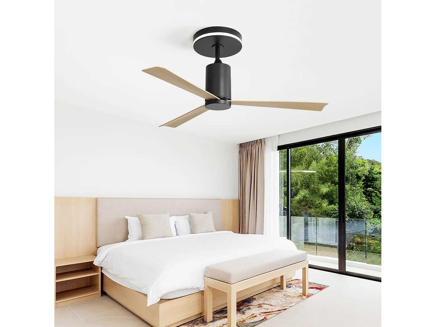 52 Zoll schwarzer Deckenventilator - Deckenventilator mit LED-Licht und Fernbedienung - 3 ABS-flügel - für das wohnzimmer
