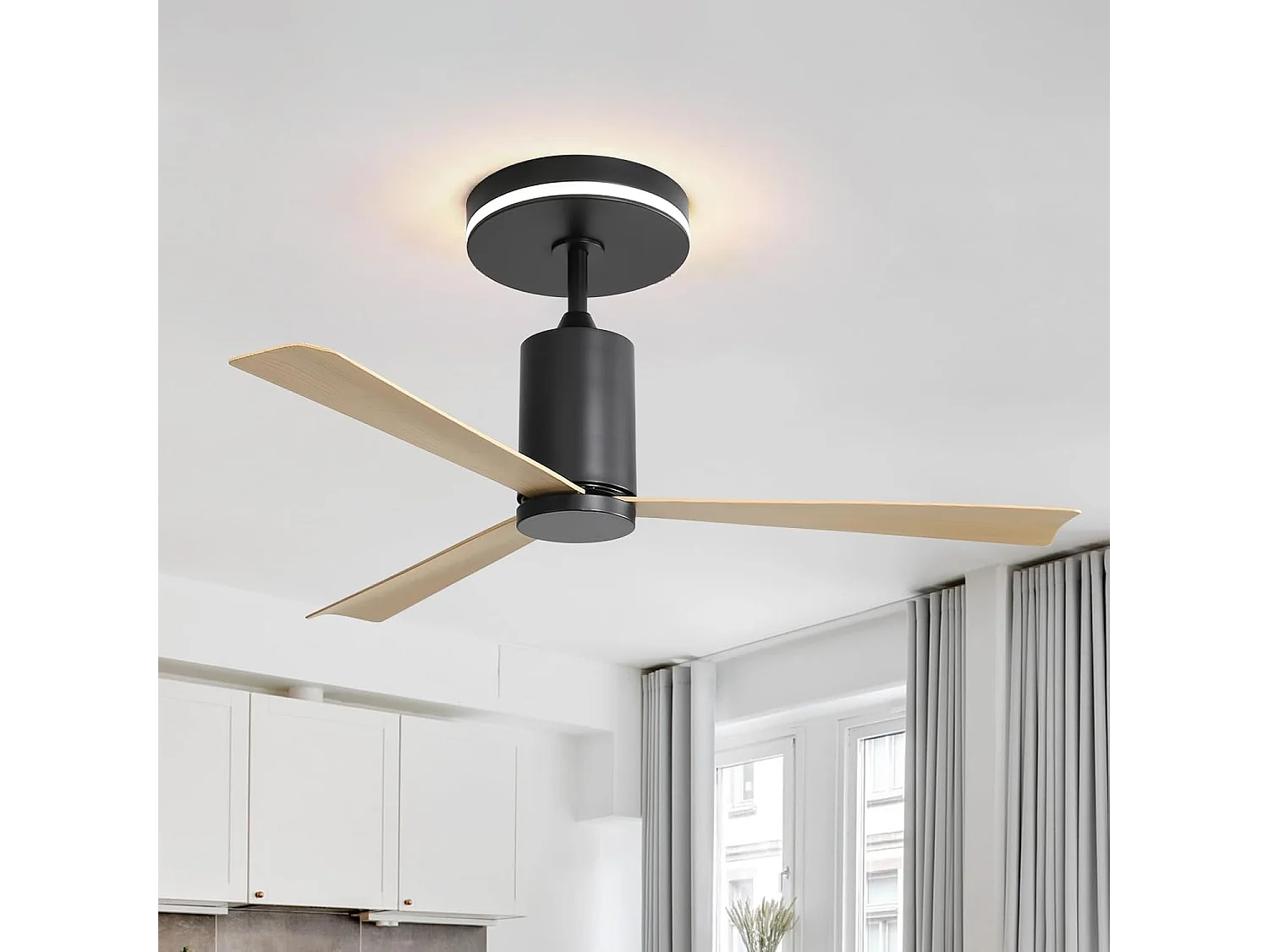 52 Zoll schwarzer Deckenventilator - Deckenventilator mit LED-Licht und Fernbedienung - 3 ABS-flügel - für das wohnzimmer