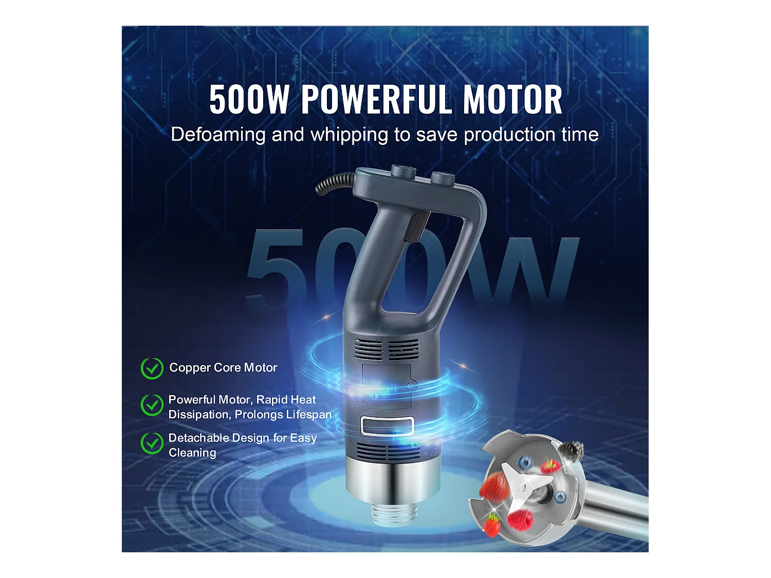 Mixeur Plongeant Commercial SucceBuy, 500 W, Vitesse Variable, Idéal pour Diverses Sauces, Soupes et Plus Encore