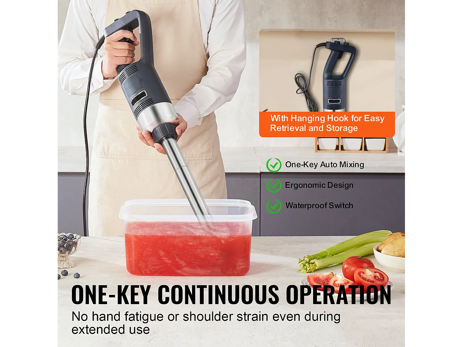Mixeur Plongeant Commercial SucceBuy, 500 W, Vitesse Variable, Idéal pour Diverses Sauces, Soupes et Plus Encore