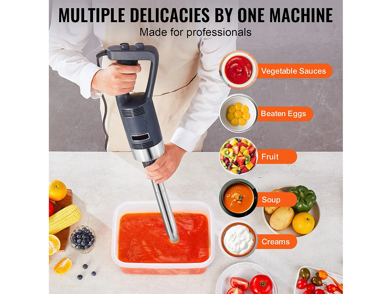 Mixeur Plongeant Commercial SucceBuy, 500 W, Vitesse Variable, Idéal pour Diverses Sauces, Soupes et Plus Encore