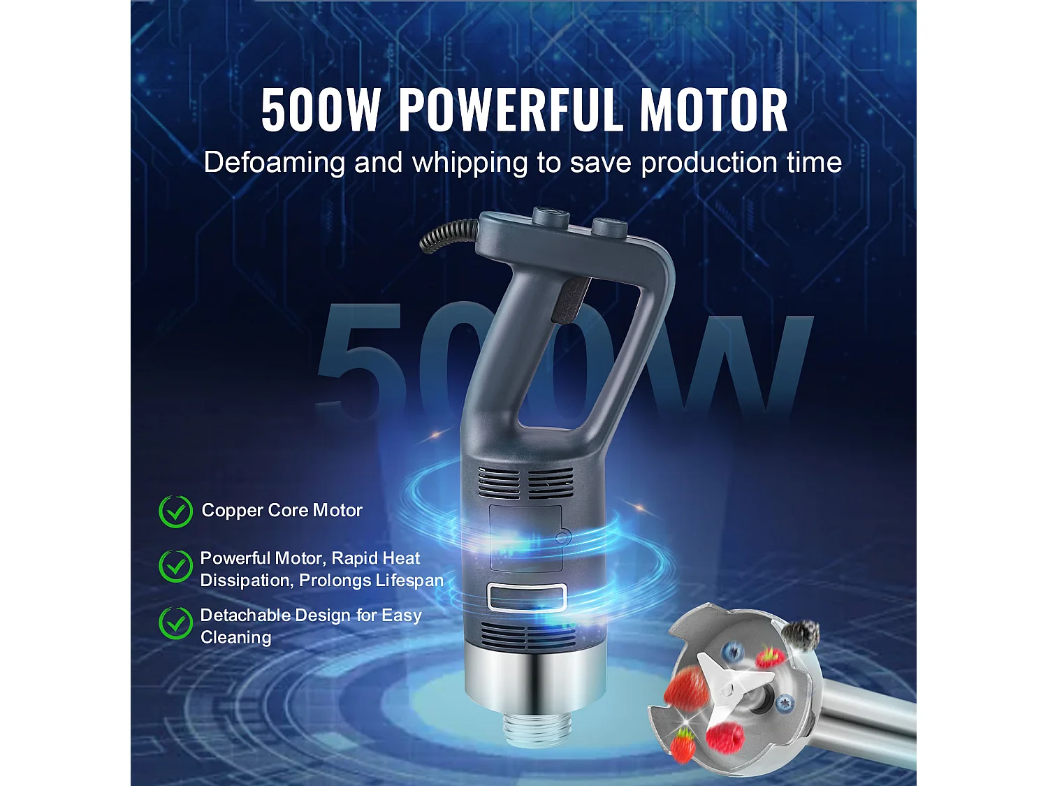 Mixeur Plongeant Commercial SucceBuy, 500 W, Vitesse Variable, Idéal pour Diverses Sauces, Soupes et Plus Encore