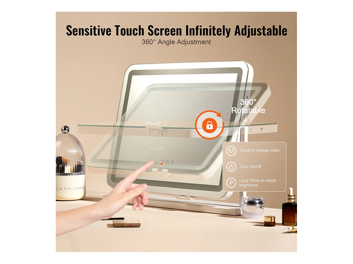 Make-upspiegel, SucceBuy Verlichte Make-upspiegel - 3 Kleuren, 5x, USB, 55.7 × 45.7 cm, Wit