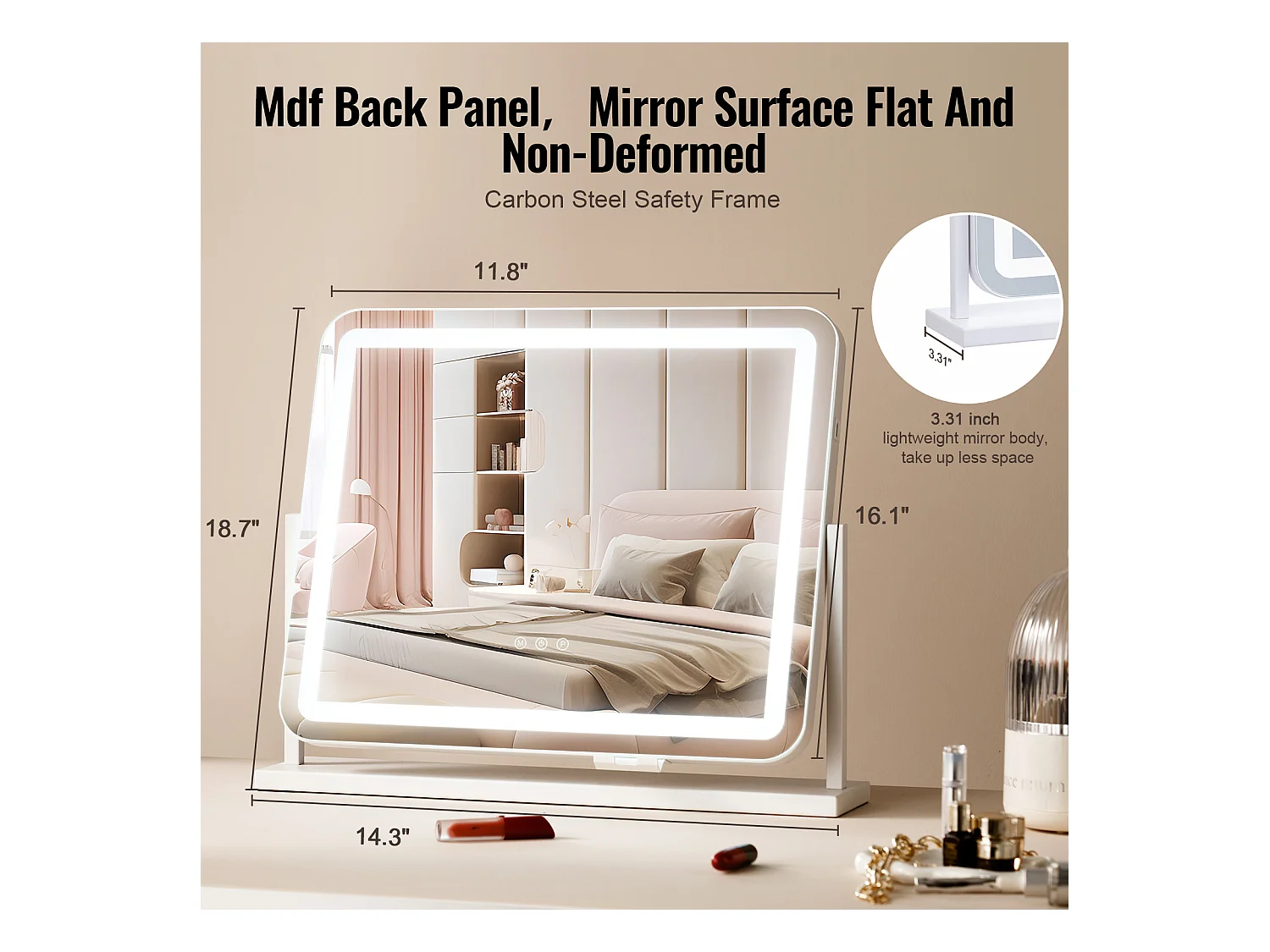 Make-upspiegel, SucceBuy Verlichte Make-upspiegel - 3 Kleuren, 5x, USB, 55.7 × 45.7 cm, Wit