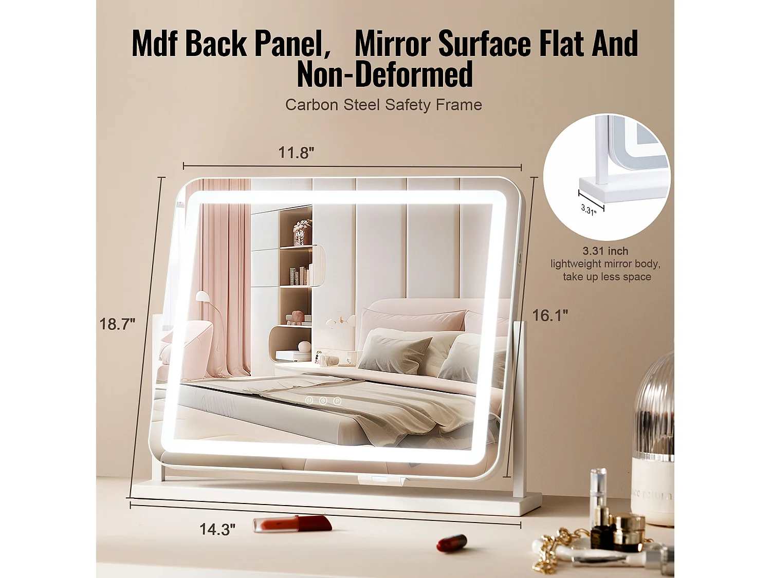 Miroir de Maquillage, SucceBuy Miroir de Maquillage Éclairé - 3 Couleurs, 5X, USB, 55.7 × 45.7 cm, Blanc