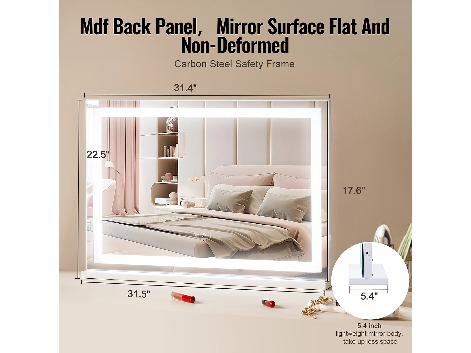 Miroir de Maquillage, SucceBuy Miroir de Maquillage Éclairé - 3 Couleurs, USB, 80 × 55 cm, Blanc