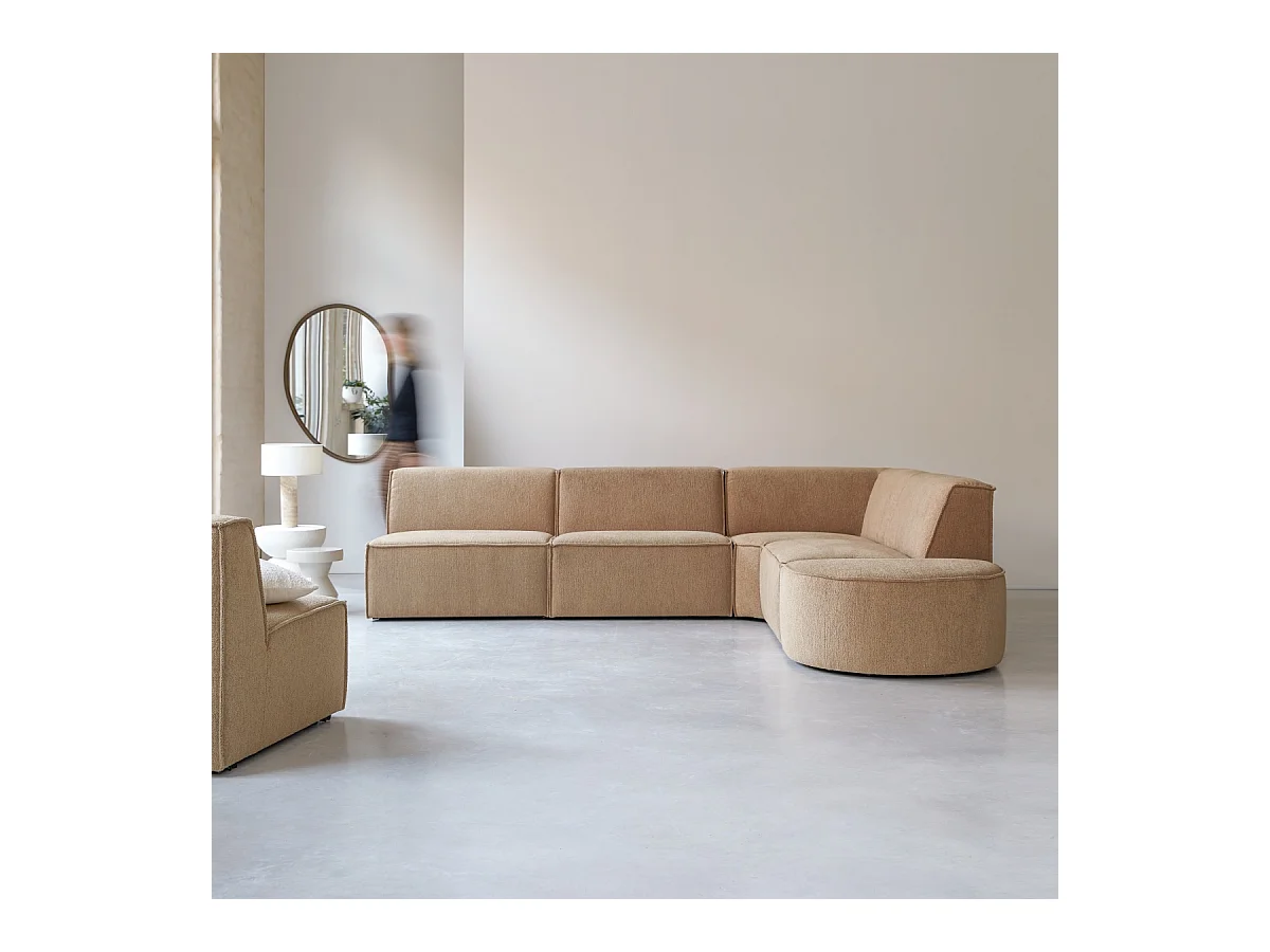 Modul-Ecksofa Dario aus camelfarbenem Stoff, 5–6 Sitzplätze