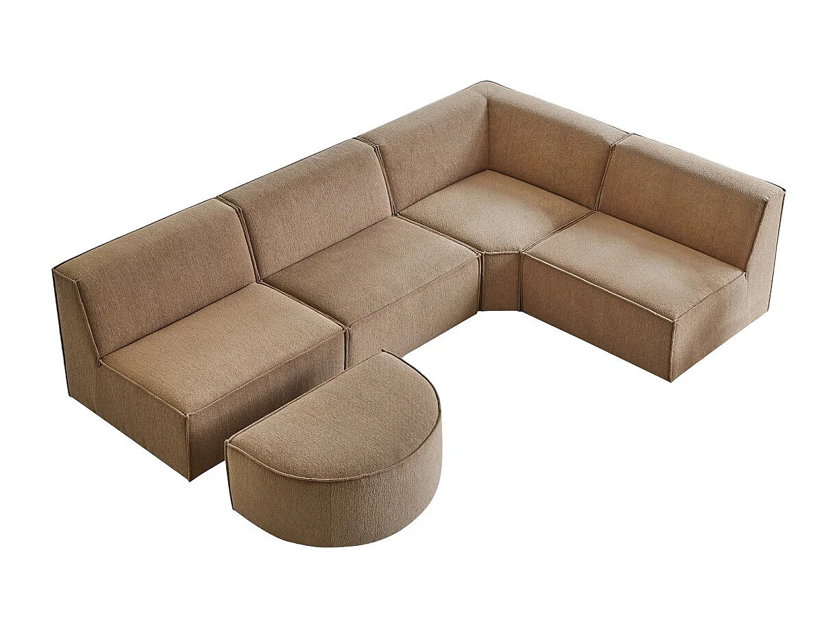 Divano ad angolo modulabile Dario 5-6 posti in tessuto color cammello