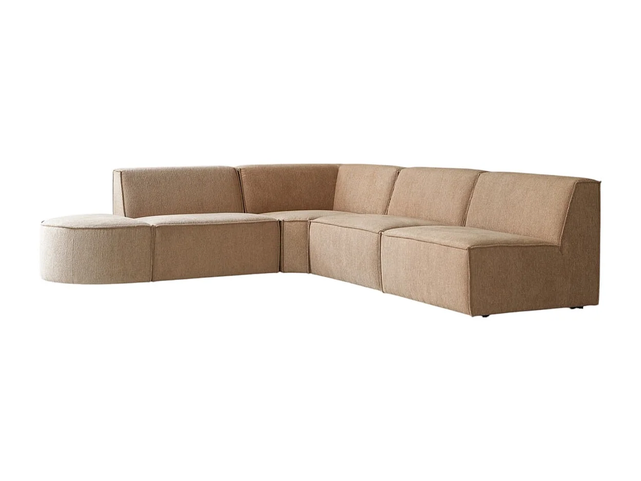 Divano ad angolo modulabile Dario 5-6 posti in tessuto color cammello